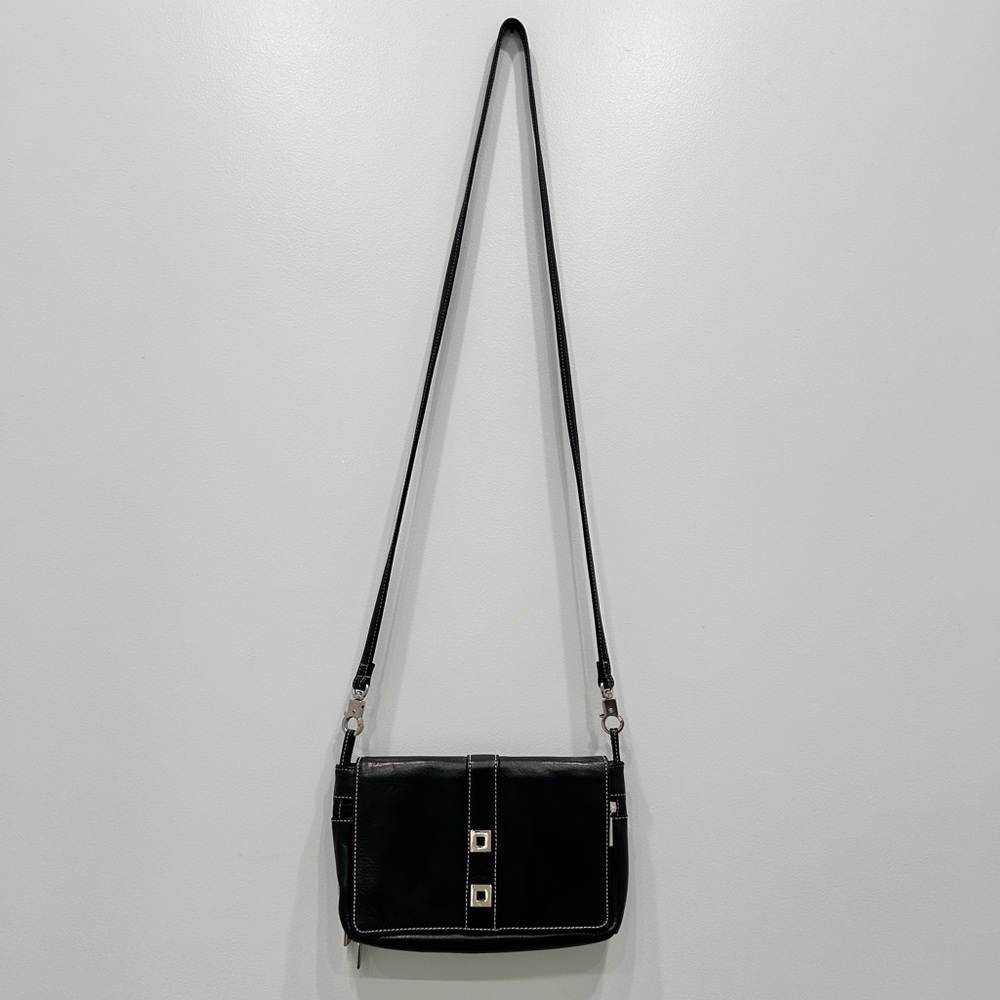 Perlina Silver and Black Crossbody Bag with Adjustable Strap